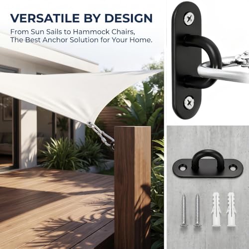 4 Pcs 304 Stainless Steel Black Oval Pad Eye Plate, 46x16mm Compact 2-Hole Ceiling Mount U-Bracket with Screws & Anchors – Marine Hardware for Hammock, Swing, Plants, Narrow Beams (46mm*16mm) - size: 46mm*16mm