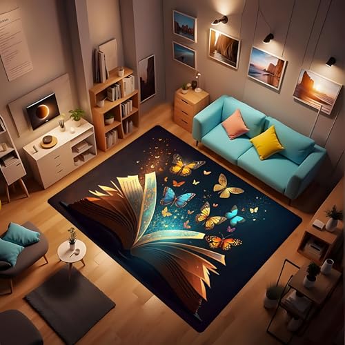 Area Rugs Butterflys in The Books Reading Home Decor Rugs Non-Slip Carpet for Classroom Living Room Bedroom Dining Children's Room 2'x3' - color: Book 1, size: 2'x3'