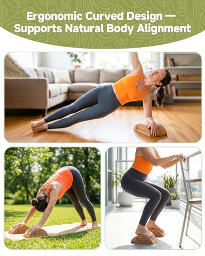 Rocalt Cork Yoga Blocks, Half Moon Foot and Calf Stretching Tool