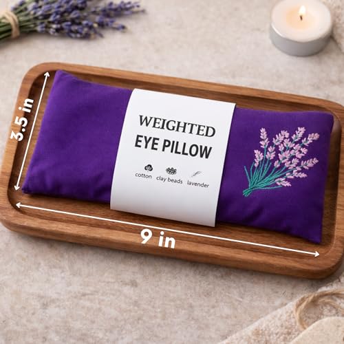 Weighted Clay Beads and Lavender Buds Eye Pillow Mask, Microwavable Heated or Cold Compress for Dry Eyes & Puffiness, Reusable Migraine Relief Mask with Washable Cotton Cover