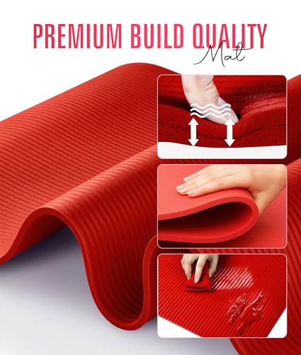 ROMIX Yoga Mat Thick 10Mm, Non-Slip Exercise Mat, 72 X 24 In, NBR - color: Red