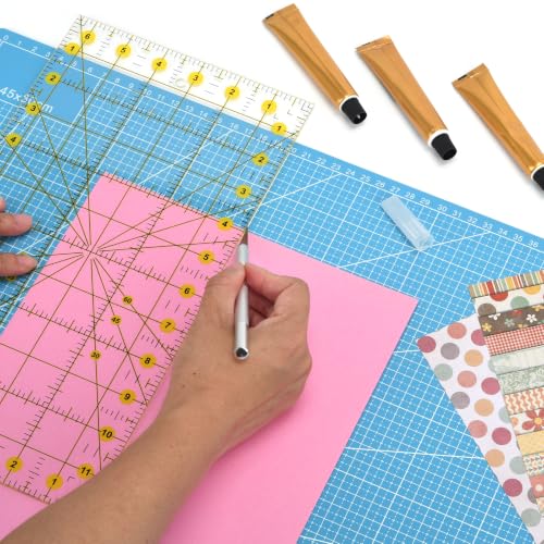 12x18in Self Healing Cutting Mat Kit with Ruler & Knife, for Sewing DIY | A3, Double Sided, Cutting Mat Kit, Craft Knife with 5 Replacement Blades, Quilting Ruler, For Sewing Craft DIY