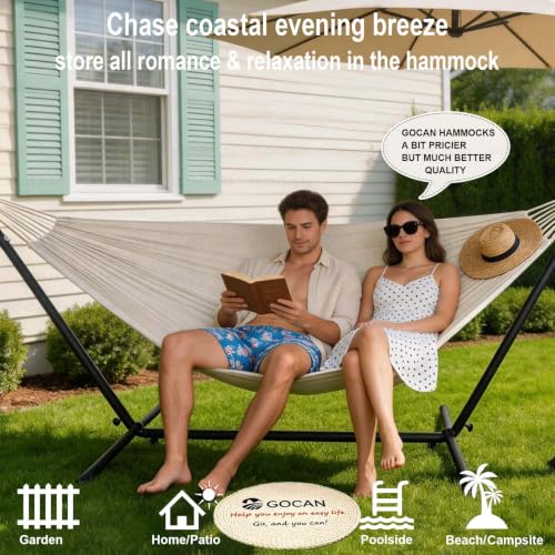 GOCAN All-Natural Hammock（30% Linen 70% Tencel） Off‑White | Breathable, cooling and skin‑friendly, ideal for indoor, outdoor, garden and patio use. - color: Stand, size: XX-Large