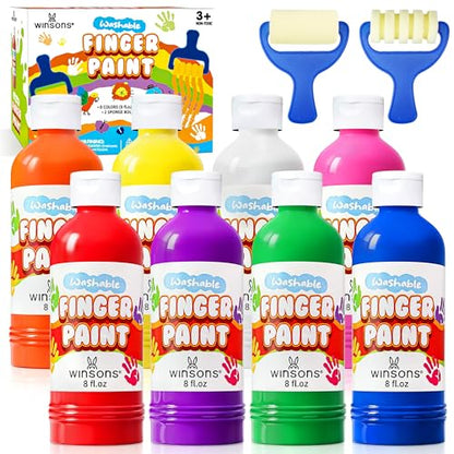Washable Finger Paint for Kids, 8oz x 8 Colors - Non-Toxic, Thick Finger Paint for Toddlers, Art Supplies for Home & Classroom Use, Large Bottles