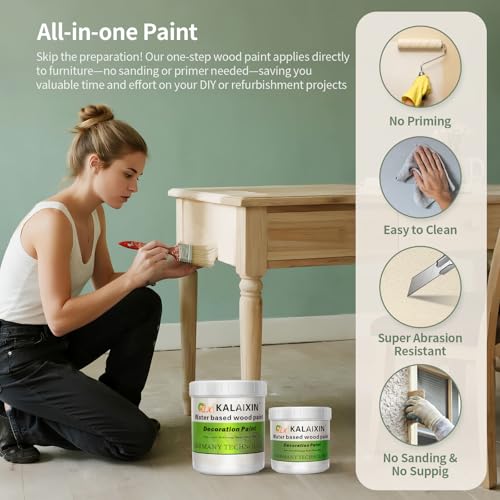 All-in-One Matte Wood Furniture Paint Kit - Non-Toxic & Odorless Water-Based Formula - No Sand/Prime/Varnish - Indoor Safe Furniture Renovation with Tools (Black,16 Oz)