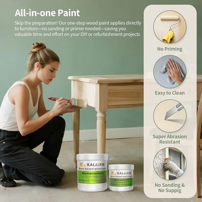 All-in-One Matte Wood Furniture Paint Kit - Non-Toxic & Odorless Water-Based Formula - No Sand/Prime/Varnish - Indoor Safe Furniture Renovation with Tools (Black,16 Oz)