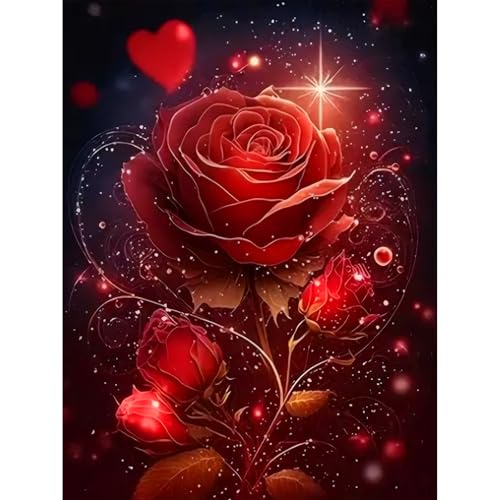Hydrangea Diamond Painting Kits for Adults-Flowers Diamond Art Kits for Adults,5D Diamond Painting Flowers,DIY Full Drill Diamond Painting Flower Gem - color: Love Red Rose