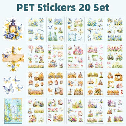 East Garden Sticker Scrapbooking Supplies for Junk Journal, 20 Sheets PET Stickers - Vintage Journaling Stickers, Ephemera Sticker Book Pre Cut(TZ-009-002) - style: East Garden