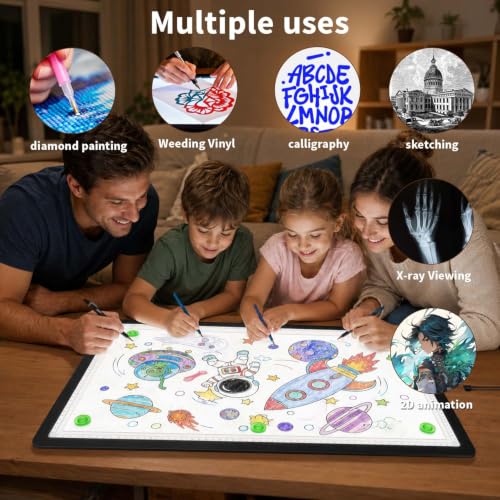 Buspher Magnetic A2 Light Board,25.2"x18.4" Large Light pad with US Adapter | Adjustable High Brightness diamond art light board,3 color light table,Side physical buttons,light board for diamond painting - size: A2