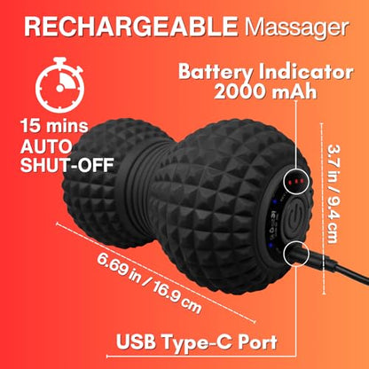 ZeenKind Vibrating Peanut Massage Ball Plantar Fasciitis Muscle Pain Relief | Portable Foot Roller Massager for Deep Tissue Therapy Muscle Pain Myofascial Release, 4 Vibration Speed - color: Peanut Ball-stronger Vibration