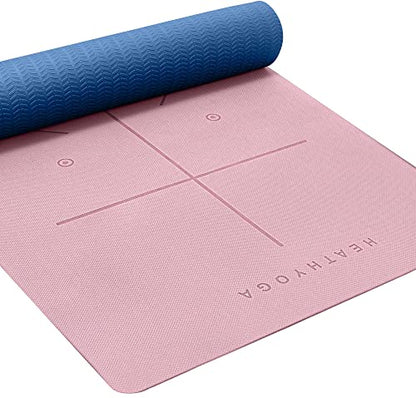 Heathyoga Yoga Mat Non Slip TPE Pilates Exercise Mats for Home Workout Gym Fitness Eco Friendly Thick Hot Yoga Mat with Strap Body Alignment,72"x 26" Thickness 1/4" - color: Pink