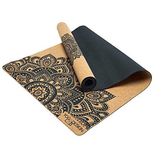 YOGA DESIGN LAB | The Cork Yoga Mat | Eco Luxury | Ideal for Hot Yoga, Power, Bikram, Ashtanga, Sweaty Workouts | Studio Quality | Includes Carrying Strap! - color: Mandala Black, size: 1.5mm