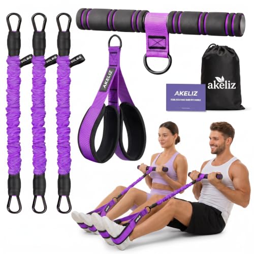 Pedal Resistance Band with Handle, 3 Tube Adjustable Foot Pedal Resistance Bands for Abs, Core, Arm, Leg, Sit Up Exercise Equipment for Women Men, Multifunction Tension Rope Home Workout - color: Purple