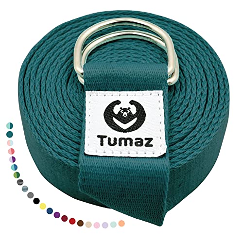Tumaz Yoga Strap for Stretching with Adjustable D-Ring, 6/8/10 ft - color: 24.Teal, size: 8 Feet (with Storage Band)