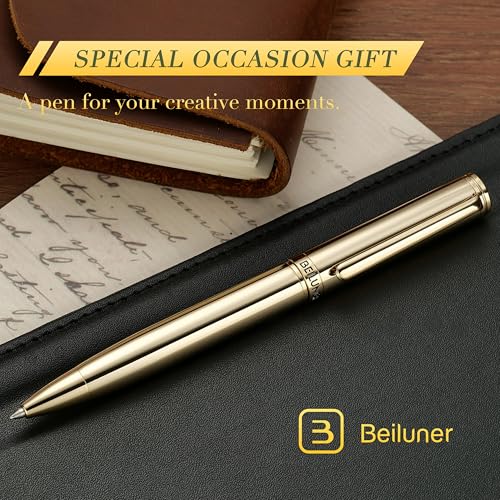 BEILUNER Gold Gel Pen, Stunning Luxury Pens with 24K Gold Plating, Black Ink Refill, Executive Gift Set for Family & Friends, Writing, Fancy, Office, Retractable, Graduation Gifts, Nice Designer Pens - color: Gold