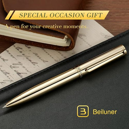 BEILUNER Gold Gel Pen, Stunning Luxury Pens with 24K Gold Plating, Black Ink Refill, Executive Gift Set for Family & Friends, Writing, Fancy, Office, Retractable, Graduation Gifts, Nice Designer Pens - color: Gold