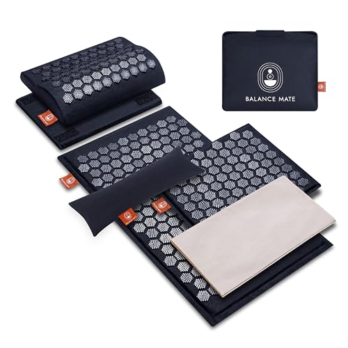 BalanceMate® Acupressure Mat Set with 6,210 Pressure Points for Pain Relief and Relaxation Kit for Back, Neck, and Sleep – Yoga and Meditation Pillow (Deep Black) - color: Deep Black