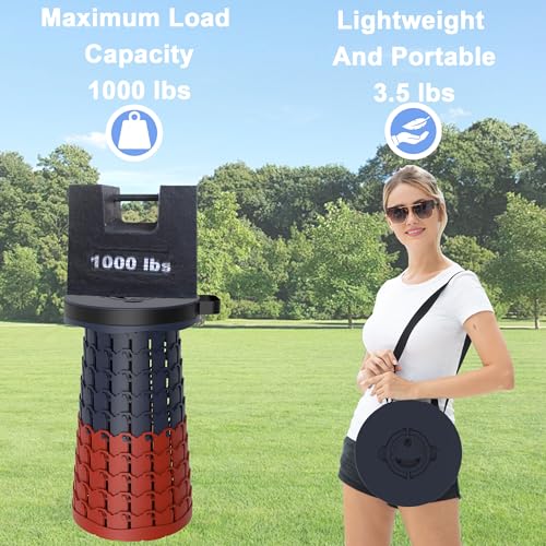 ALEVMOOM Upgraded XXL 19.7" Collapsible Stool with Cushion, Heavy Duty Portable Folding Stool Max Load 1000 lbs, Retractable Telescoping Foldable Seat Chair for Camping Fishing Travel - color: Navy Red