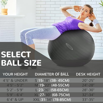 Fitvids Anti-Burst and Slip Resistant Exercise Ball Yoga Ball Fitness Ball Birthing Ball with Quick Pump - color: Gray, size: L(23-26in/58-65cm)