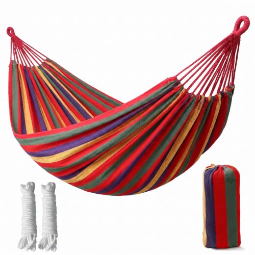 Canvas Hammock 122" Long X 59" Wide 2 Person Hammock 440 pounds Maximum Weight Applicable Scenes in Courtyard Autumn, Indoor Hanging Chairs, Beach Leisure (red Yellow, Full) - color: Red Yellow, size: Full