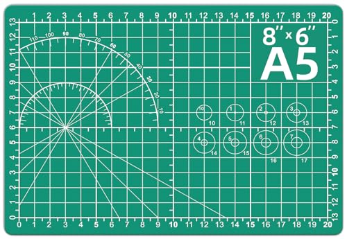 DIYSELF 8in×6in Cutting Mat, A5 Cutting Mat for Sewing, Fabric Craft Mat | A5 Self Healing Cutting Mat for Sewing Fabric Project, 5-Ply Craft Cutting Board Double Sided, Hobby Craft Mat for Quilting - color: Green, size: 8"L x 6"W