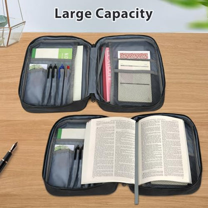 GERMUN Bible Cover with Durable Handle, Carrying Book Case Church Bag Bible, Protective with Zippered Pocket, Bible Accessories Supplies, Book Protector for Book Lovers, BlackBrown