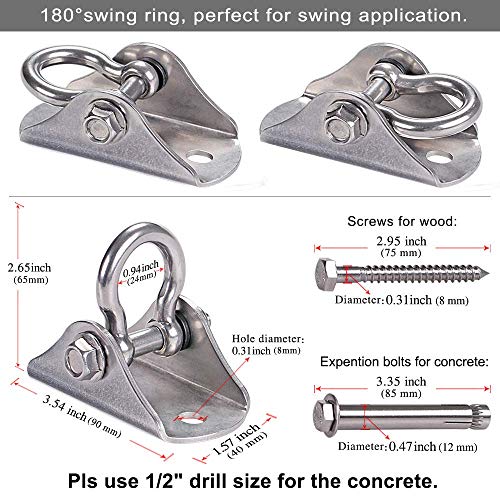 SELEWARE Heavy Duty Swing Hanger Stainless Steel Ceiling Swing Hooks 2 Pack - color: 180° Swing Hanger ( 2 Pack )