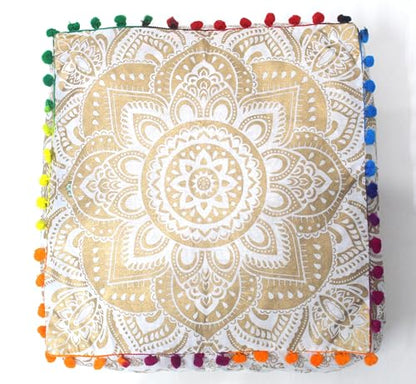 INDIAN CRAFT CASTLE Mandala Mandala Barmeri Large Floor Pillow Cover Cushion Meditation Seating Ottoman Throw Cover Hippie Decorative Zipped Bohemian Pouf Ottoman Cases (Golden, 16" Square)