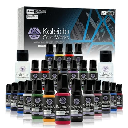 Gaahleri Kaleido Water-Based Acrylic Airbrush Paint Kit 24 Mecha Color Set | Acrylic Paint, Pre-Thinned, High Gloss, Fast-Drying, with Thinner & Cleaner - color: 24 Mecha Colors Set