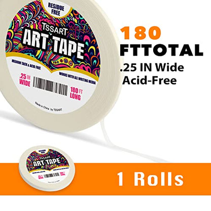 White Art Tape Medium Tack - Masking Artists Tape for Drafting Art Watercolor Painting Canvas Framing - Acid Free 1/4 Inch/ 0.25inch Wide 180FT Long - size: 0.25inch