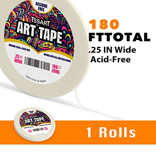 White Art Tape Medium Tack - Masking Artists Tape for Drafting Art Watercolor Painting Canvas Framing - Acid Free 1/4 Inch/ 0.25inch Wide 180FT Long - size: 0.25inch