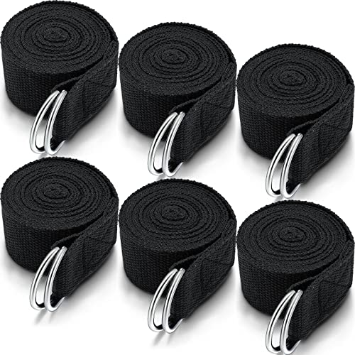 6 Pcs Yoga Straps for Stretching 8 Ft, Safe D Ring Buckle - color: Black