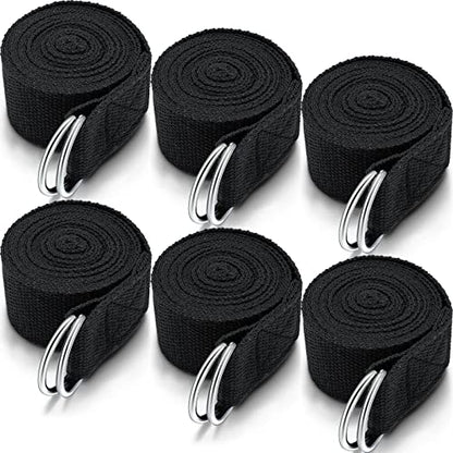 6 Pcs Yoga Straps for Stretching 8 Ft, Safe D Ring Buckle - color: Black