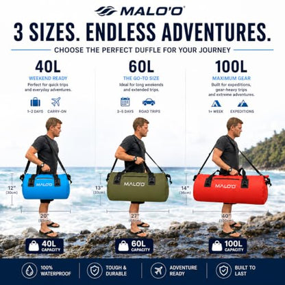 Malo’o Waterproof Dry Duffel, Heavy-Duty Roll Top Waterproof Gear Bag with Shoulder Strap & Molle Loops, Marine Duffel for Kayaking, Boating, Camping, Beach & Travel, Grey, 40L - color: Grey, size: 40L
