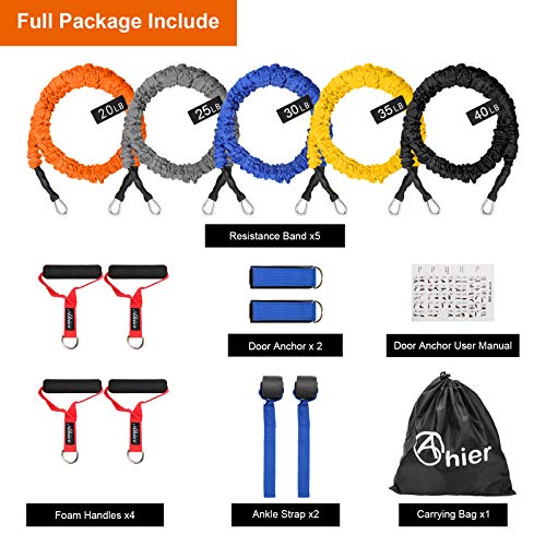 AHIER 14PCS Resistance Bands Set, Exercise Bands for Men & Women, 20lbs to 40lbs Workout Bands, Elastic Resistance Bands with Door Anchor, and Ankle Straps for Training, Yoga