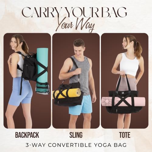 Yoga Mat Bag - Convertible Crossbody Yoga Bag, Travel Tote Back Pack | 4-in-1 Design, Fits XL Mats, 6 Smart Pockets, Heavy-Duty Strength, Water-Resistant - color: Black