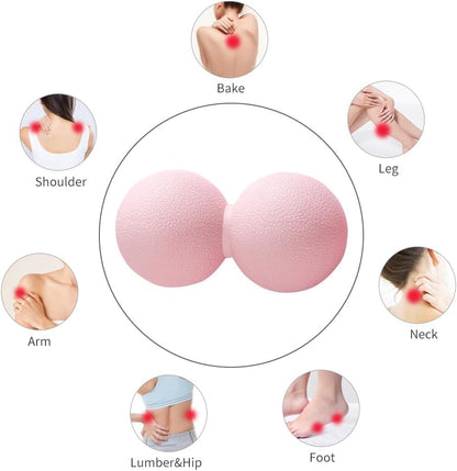 Double Lacrosse & Micro-Elastic Peanut Massage Ball - Myofascial Release Tool for Muscle, Back, Foot, and Physical Therapy, Mobility Roller for Acupressure and Relaxation (Pink) - color: Pink