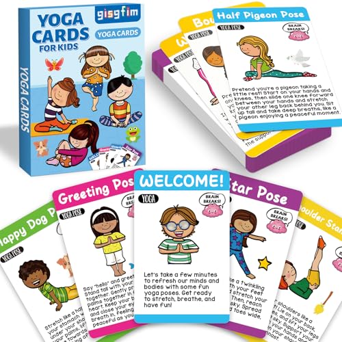 gisgfim Yoga Cards 30 Yoga Poses Fun Cartoon Workout Positions Flash Cards for Home Gym Use Beginners Advanced Learners Educational Activities Memory Game Promotes Mindfulness and Relaxation
