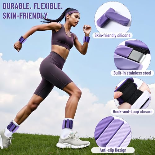 Ankle Wrist Weights for Women 2lbs/4lbs Pairs Adjustable Silicone Weights - color: Gradient Purple, size: 4 lbs Pair (2 lb Each)