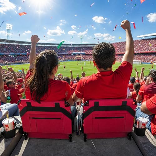 2pcs Stadium Seat for Bleachers with Back Support，Portable Bleacher Chairs with Back and Cushion，Includes Shoulder Strap and Cup Holder - color: Maroon,2 Pack
