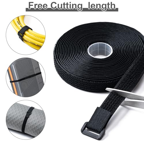 0.8" x16Ft Hook and Loop Straps with 25 Plastic Buckles，Black - color: Black, size: 0.8"×16ft Plastic Buckle