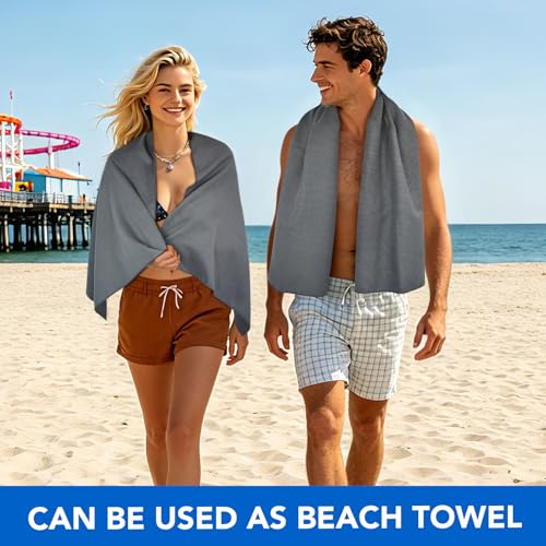 SUNLAND Microfiber Gym Bath Towels for Men Momen 24x48In - color: Dgrey X 2
