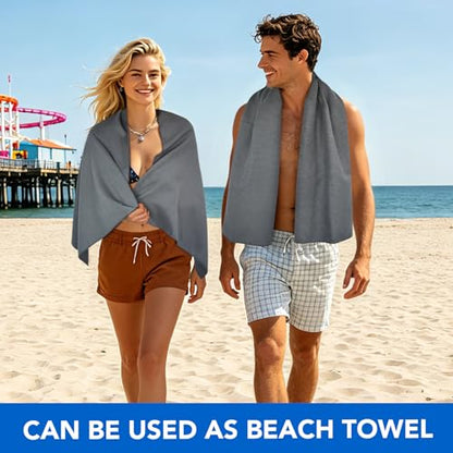 SUNLAND Microfiber Gym Bath Towels for Men Momen 24x48In - color: Dgrey X 2