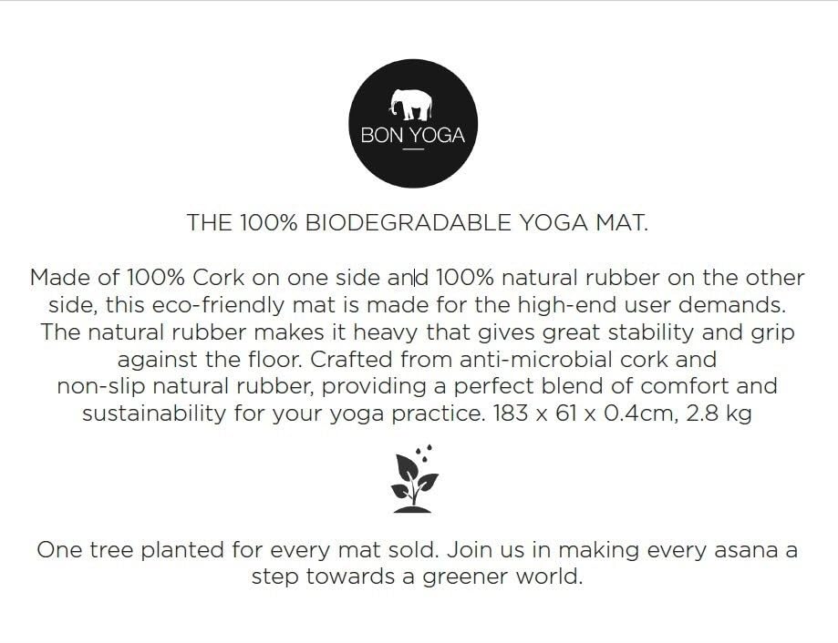 BON Yoga Mat 100% Biodegradable Cork & Natural Rubber, Non-Slip, Pilates Mat, Home & Studio Exercise Mat with Extra Grip for Hot Yoga and Comfort Workout, 72" x 24" x 0.16", 6lb