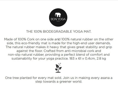 BON Yoga Mat 100% Biodegradable Cork & Natural Rubber, Non-Slip, Pilates Mat, Home & Studio Exercise Mat with Extra Grip for Hot Yoga and Comfort Workout, 72" x 24" x 0.16", 6lb
