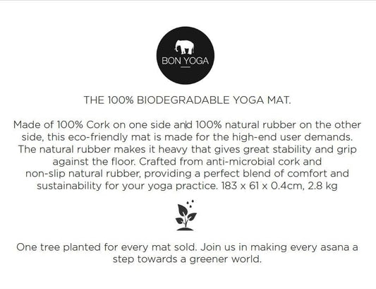 BON Yoga Mat 100% Biodegradable Cork & Natural Rubber, Non-Slip, Pilates Mat, Home & Studio Exercise Mat with Extra Grip for Hot Yoga and Comfort Workout, 72" x 24" x 0.16", 6lb