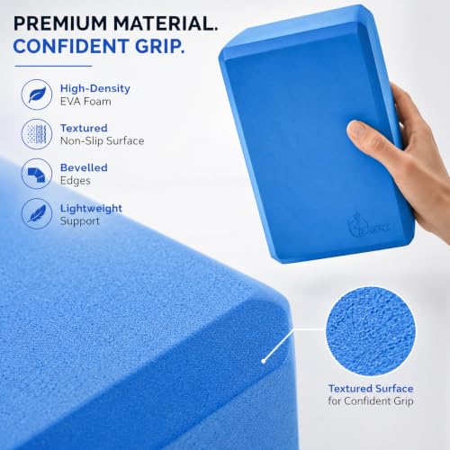 EXERZ Yoga Blocks 2 pack, Gym Blocks, Exercise Workout Fitness Bricks, Pilates Stretch Handstand Non-Slip - color: Blue