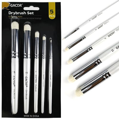 GACDR Dry Brush Miniature Painting, 5 Sizes Drybrush Set for Miniature 40k Citadel Model Paint,Hobby Detail Paint Brushes | drybrush set with soft goat hair blend for miniature painting, tabletop terrain, acrylic hobby painting and dry brushing