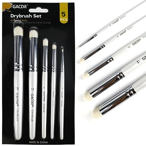 GACDR Dry Brush Miniature Painting, 5 Sizes Drybrush Set for Miniature 40k Citadel Model Paint,Hobby Detail Paint Brushes | drybrush set with soft goat hair blend for miniature painting, tabletop terrain, acrylic hobby painting and dry brushing