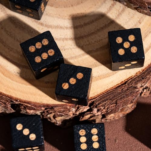 10PCS Wooden D6 Dice Set Wood 16mm Dice Set for DND RPG Board Games - color: D6-black S